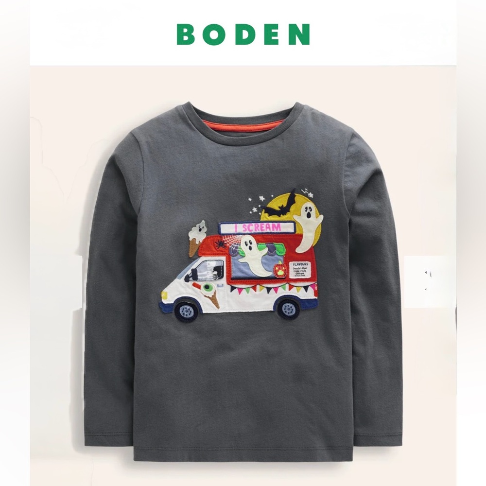 MINI BODEN Halloween Appliqué T-Shirt
Smoke Ice Cream Van Kids Ghost Truck Gray